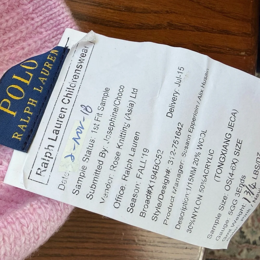 Polo Ralph Lauren Girls Pink Knit Beanie Size 4-6 NWT